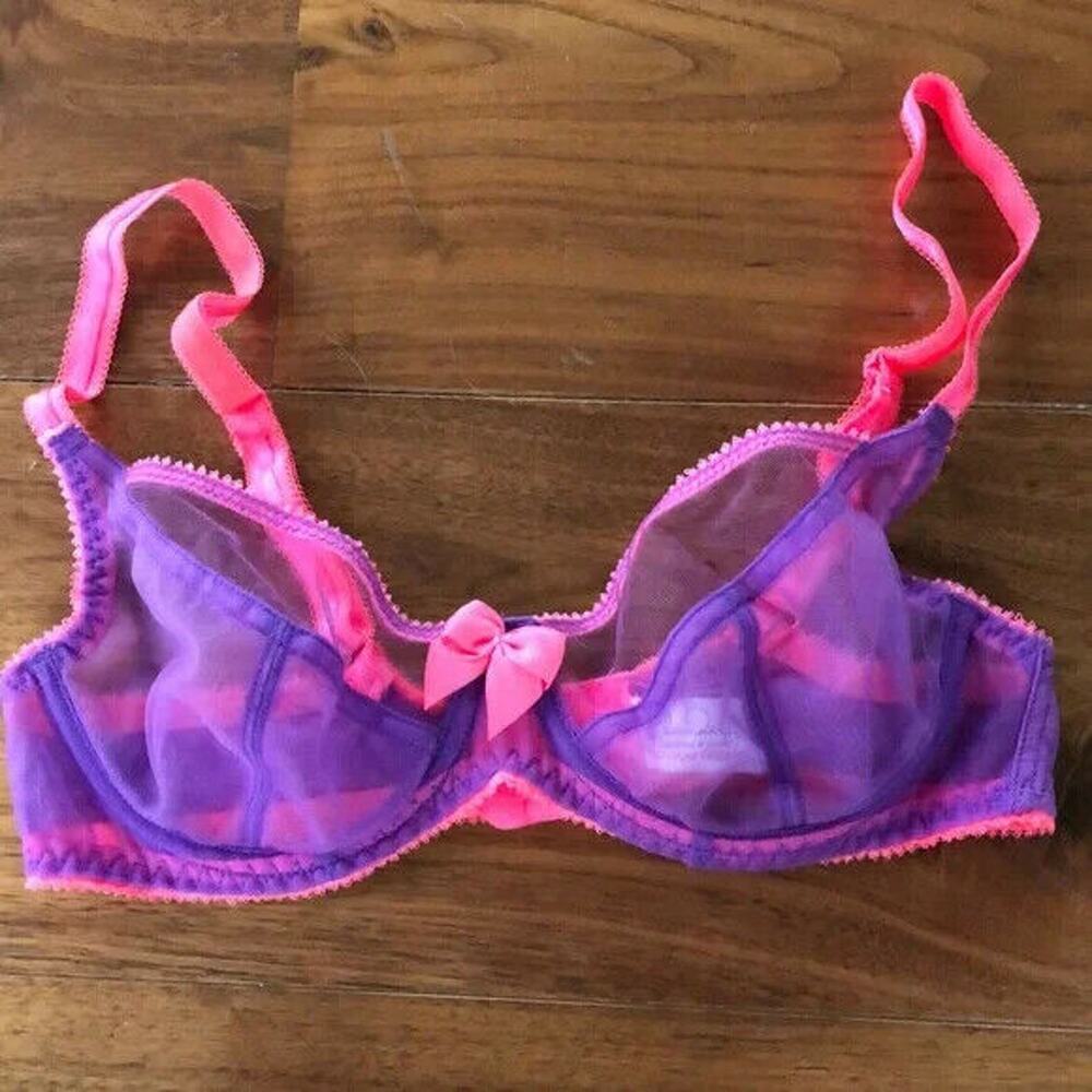 Claudette Dessous Purple and Pink Mesh Bra 34B